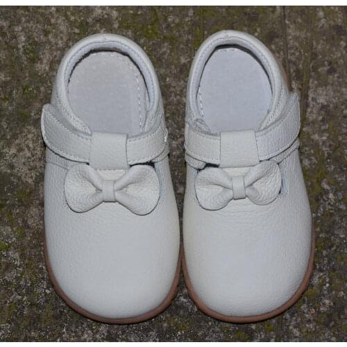 Girls genuine leather shoes solid white black children shoes kids T-strap bowtie uniform school shoes wedding formal casual new