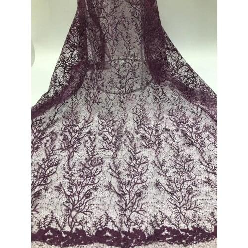 Stock 5yards/bag Embroidered sequin plant pattern French style fabric wedding design HENGXIU102