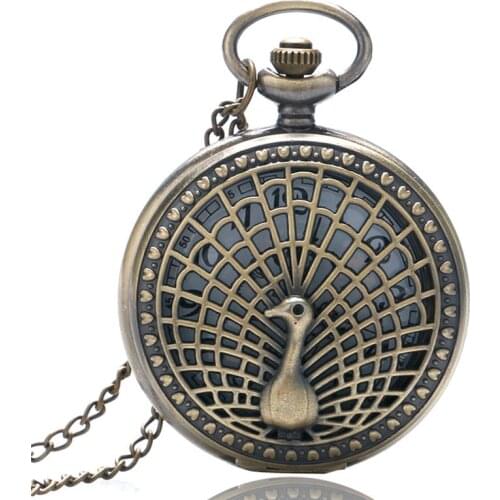 Animal Peacock Owl Pattern Vintage Pocket Watch Reloj Mujer Steampunk Watches Women Pocket Watch with Chains With Necklace