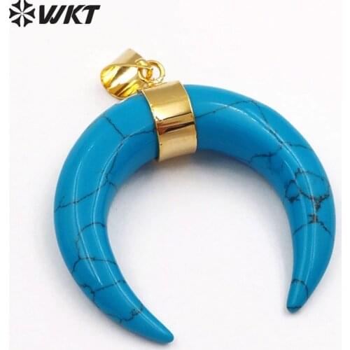 WT-P824 New Blue Howlite Gold Pendant Jewelry natural howlite in crescent shape for necklace charm howlite pendant gifts