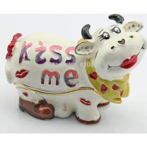 Kiss me Bejeweled Zcech Crystal Cow Jewelry Holding Box