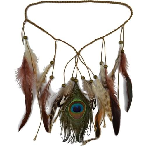 Women Fashion Gypsy Peacock Feather Tassel Headbands Tribal Style Carnival Hippie Party Hairband Bohemian Tassel Hair Jewelry