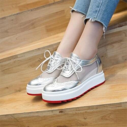 Mesh Breathable Wedge Heels Shoes Spring Summer Thick Sole Sneakers Woman Gold Silver Pumps 2020 New Women Platform Casual Shoes