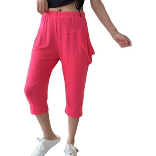2021 New Women Leggings Summer Style Plus size Cotton High Stretch Loose Casual Cool Pocket Harem Pants Cropped Trousers