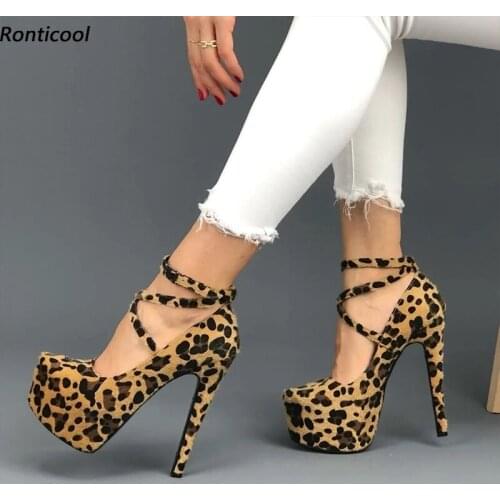 Ronticool Handmade Women Waterproof Pumps Faux Suede Sexy Stiletto Heels Round Toe Leopard Party Shoes Women US Plus Size 5-20