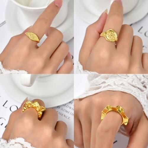 Handmade Wrinkle Fashion Statement Rings For Women Geometric Sun Moon Sweet Adjustable Jewelry Finger Ring Gift
