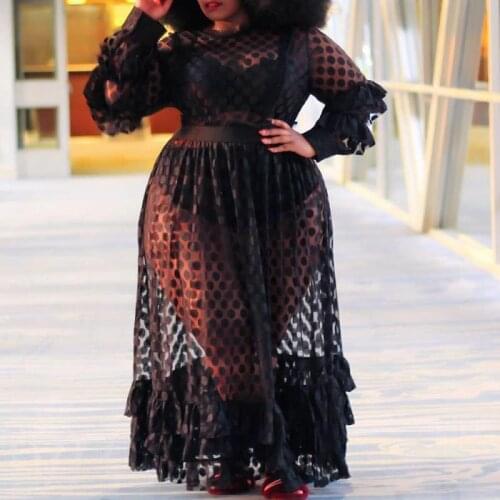 Plus Size Woman Long Sleeve Dress Lace Female Vestido European Style Sexy Woman Dresses