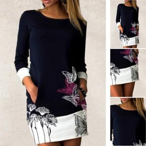 Floral Print Patchwork Women Dress Casual Long Sleeve Straight Female Top Autumn Vintage Sexy Ladies Clothing Vestidos De Fiesta
