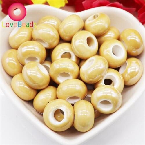 10Pcs Glass Porcelain Ceramic Murano Spacer Large Hole European Spacer Rondelle Beads Fit Pandora Bracelet Snake Chain Jewelry