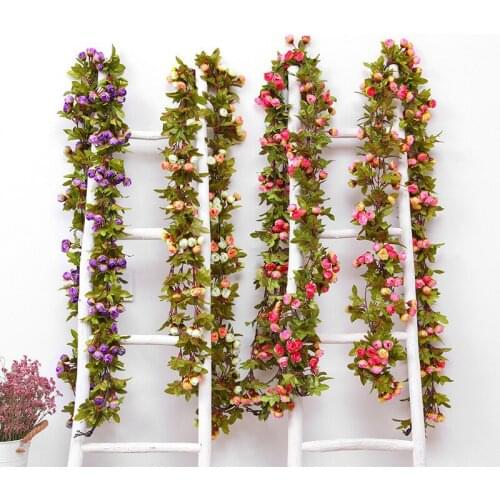 220CM Artificial Flowers Rose Vine Garland Fake Flowers Rattan Wedding Decoration Wall Hanging Vine Ivy Backdrop Home Decor
