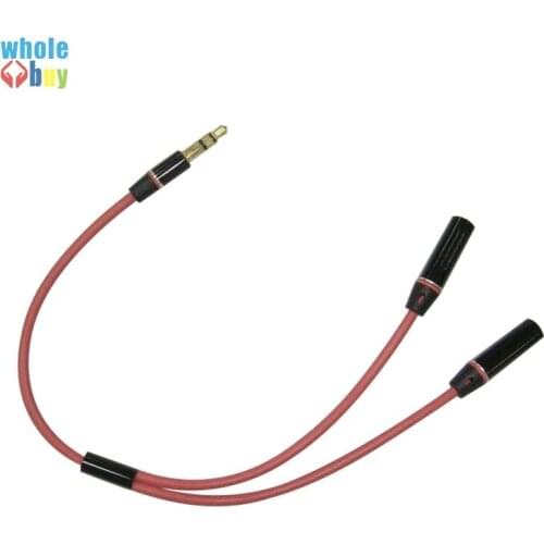 3.5mm male 1 to 2 female Metal branch red audio cable splitter earphone Lovers sweethearts aux cable 200pcs/lot