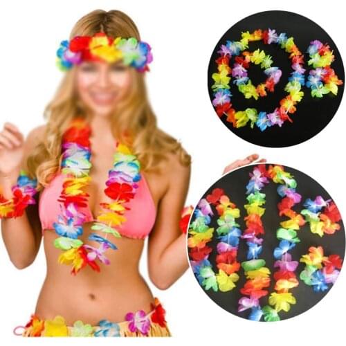 4x Hawaiian Flower Garland Lei Necklace Aloha Hula Hawaii Summer Beach Dress UK