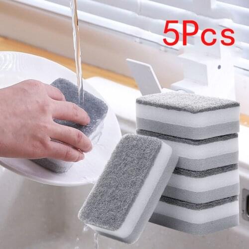5Pcs Double-sided Sponge Wipe Scouring Pad Dish Cloth Cleaning Brush Strong Decontamination Kitchen Sponge Wipe Cleaning Tools