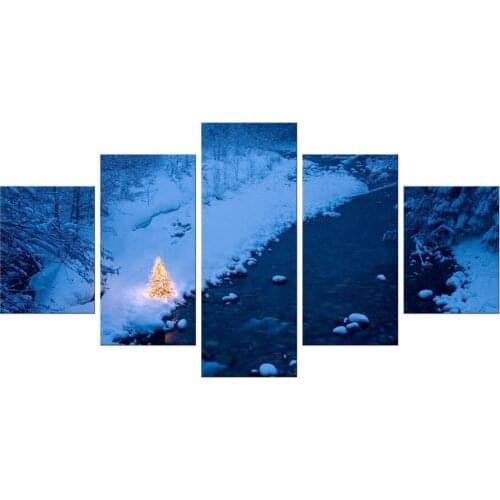 5 Pieces Snowy Mountains Cloudy Sky Snow Mountain Panel Paintings Modern Landscape Pictures Photo Prints On Canvas Framed
