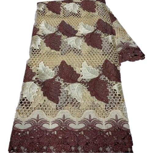 Free shipping (5yards/pc) high quality African cord lace fabric fashion guipure lace fabric with stones for party dress VD-160