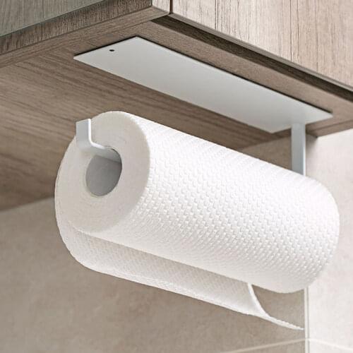 Paper Holders Non Perforated Paper Towel Holder Toilet Paper Hanger Roll Paper Holder Fresh Film Storage Rack Wall Hanging Shelf