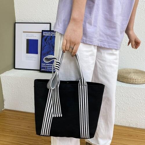 Bow Canvas Bag Reusable Shopping Bag Casual Daily Use Large Capacity Handbags Shoulder Bags Portable Shopper Bag Folding Tote