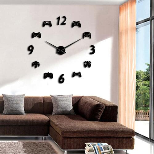 Game Controllers Big Clock DIY Large Wall Clock 3D Mirror Wall Sticker Watch Gamepad Huge Wall Watch Game Room Art Decor
