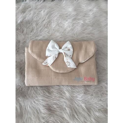 Jaju Baby Handmade, Brown Waffle Pique Fabric Rainbow Design Baby Diaper Changing Matte Bag