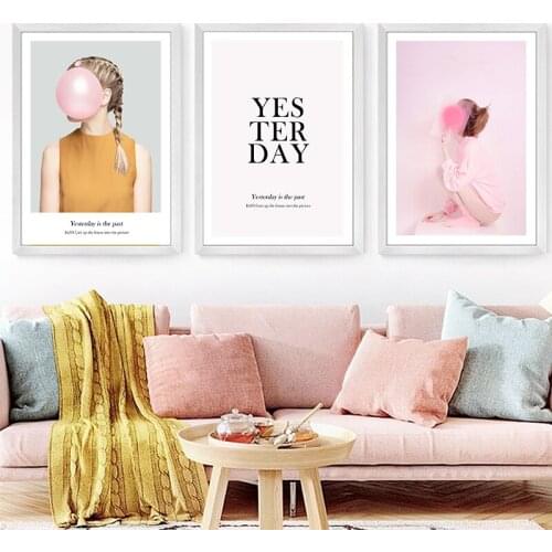 Lovely Girl Pink Bubble Gum Wall Art Canvas Paintings Posters and Prints Painting Wall Pictures Fashion Girl Room Home Décor
