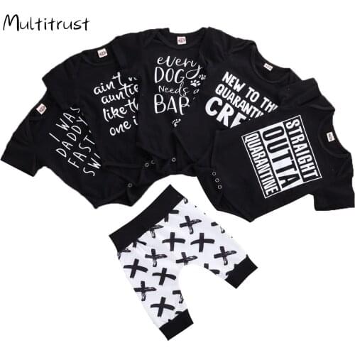 0-24M 2pcs Newborn Baby Boys Clothes Set Kid Print Letter Bodysuits Short Sleeve Tops X symbol Pants Set
