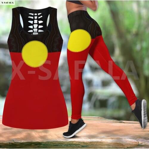Australia Aboriginal Flag Two Piece Yoga Set Women 3D Print Vest Hollow Out Tank Top High Waist Legging Summer Casual Sport