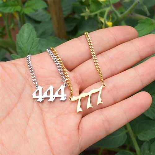 Cuban Chain 000 111 222 333 444 555 666 777 888 999 Angel Number Necklaces Devil Necklace Stainless Steel Pendant Punk Jewelry