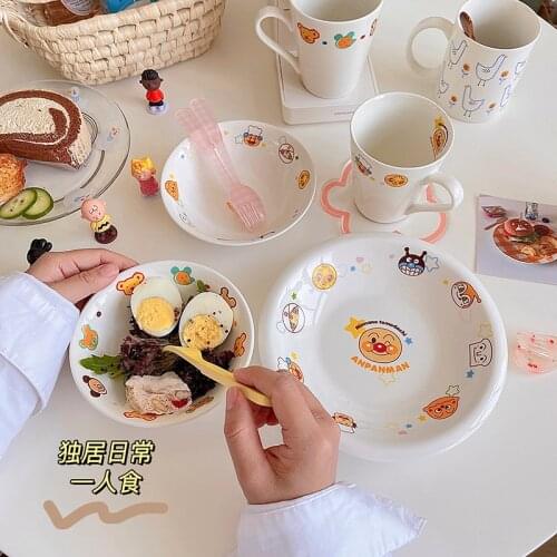 Cute cartoon plate Japanese ceramic plate salad bowl girl heart soup bowl hand mug couple bowl set