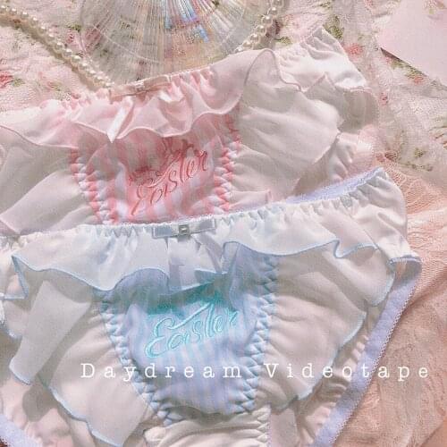 Lovely ruffled Japanese girl sweet heart embroidery milk silk cotton underwear female students fork ins