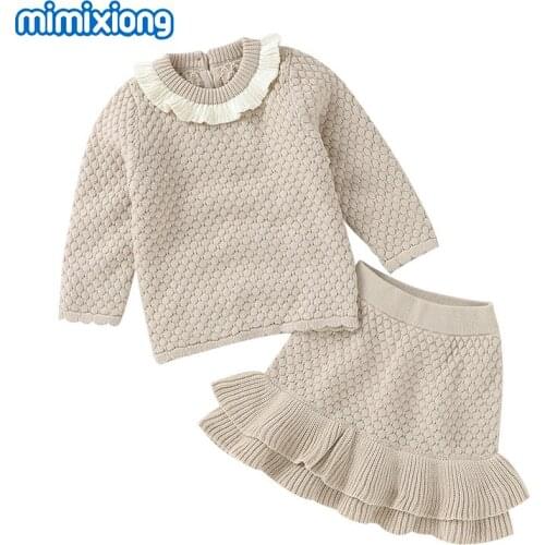 Fashion Baby Girls Clothes Autumn Winter Warm Knitted Newborn Infant Long Sleeve Sweaters Shirt+Skirt Outfits Sets 2pcs Knitwear