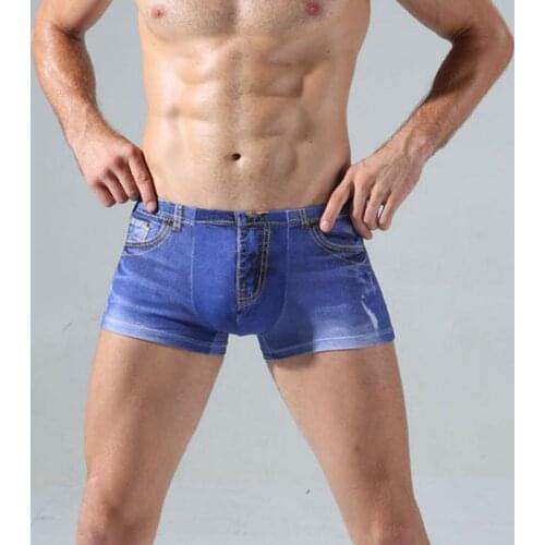 Men Stretch Briefs Fake Jeans Printed boxers man Denim Pattern Underwear man tight fake jeans printed underpant man shorts panty
