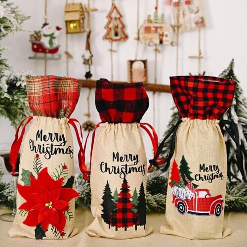 New Year 2022 Christmas Gift Bags Holder Wine Bottle Cover Christmas Ornaments Xmas Gift Christmas Decor for Home Navidad 2021
