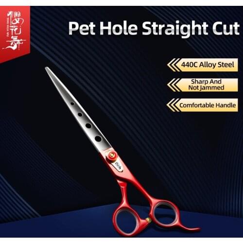 Pet scissors beauty air open shaving dog hair artifact self scissors dog cat trimming scissors Hole scissors-red