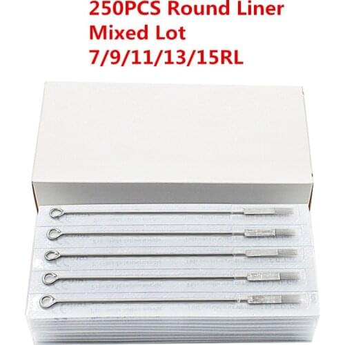 250PCS/Lot Mixed Sizes 7/9/11/13/15RL Disposable Sterile Round Liner Tattoo Needles for Tattoo Machines Grips