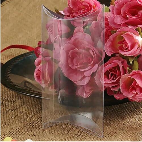 Wholesale 50pcs 2.*8*12.5cm Clear PVC Pillow Boxes Wedding Favor/ Baby Shower/Bridal Candy Gift Box Cheap Souvenir Packing
