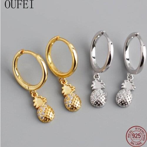 OUFEI 925 Sterling Silver Earrings For Women Rhinestones Fine Earrings Personalized Particular Fruit Earrings Jewelry