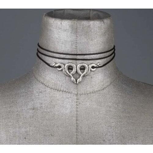 Snake & Leather Wrap Choker Snake Necklace,Witchy Gothic,CRESCENT GOTH PAGAN GOTHIC WITCHY WICCA