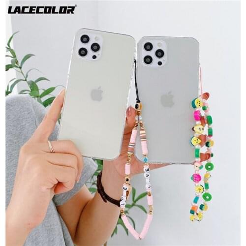 Colorful Beaded Lanyard Wrist Strap Phone Charm Transparent Case For iPhone 13 12 Mini 11 Pro XS Max XR X 7 8 Plus SE 2020 Cover