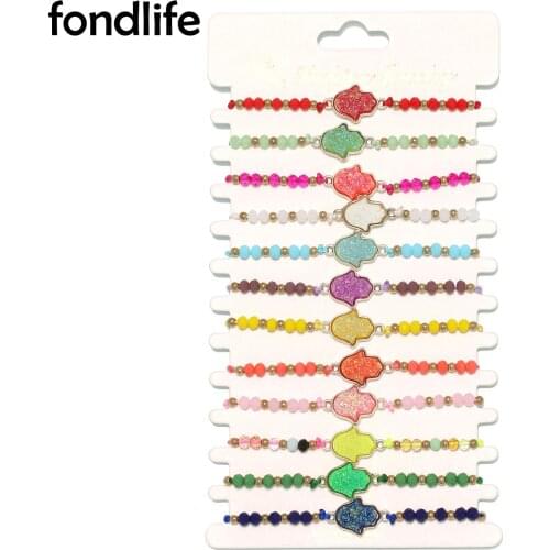 Crystalline Germ Hamsa Hand Of Fatima Crystal Braided Adjustable Bracelet Women Kids Unisex Fashion 12pcs Wholesale Jewelry Gift