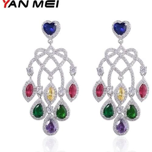 Fancy Waterdrop White Gold Color AAA CZ Dangle Earrings Luxury Jewelry GLE6501Y