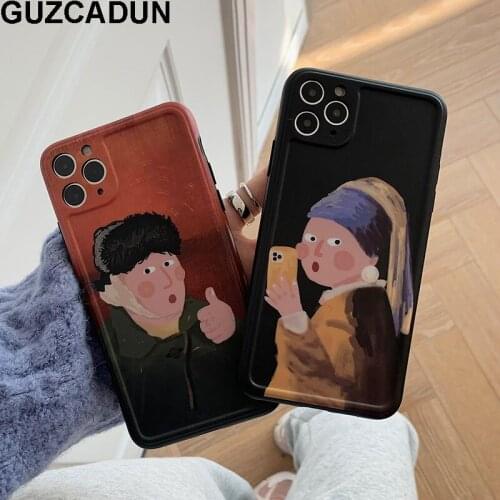 Painted Couples Phone Cases for Iphone 12 11 Pro Max Mini 7 8 Plus Xr Xs Max X SE 2020 IMD Cover Soft TPU Shockproof Fitted Case
