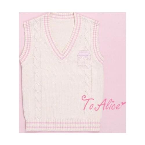 Strawberry Milk Embroidery British School Uniform V-Neck Vest Japanese JK Sleeveless Sweater Cotton Tops