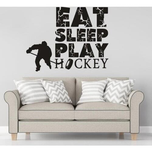 Hockey Sports Wall Poster Eat Sleep Play Hockey Lettering Wall Art Decals Hockey Popular Sports Lover Vinyl Wall Sticker AZ750