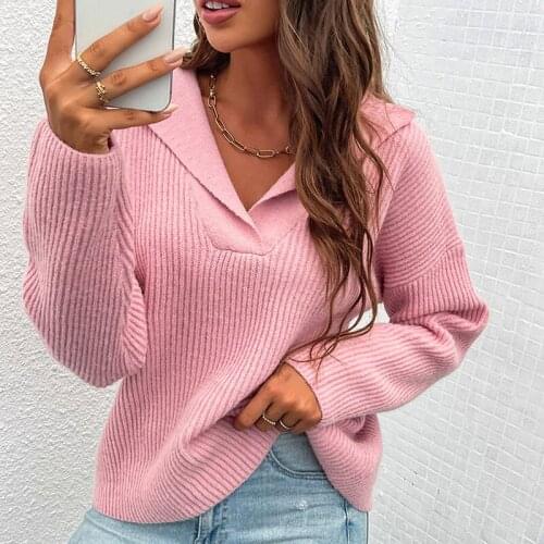 Harajuku Sweater Women Knitted Pullover Autumn Winter 2021 Woman Turn Down Collar Oversize Sweaters Women Female Knit Top Jumper