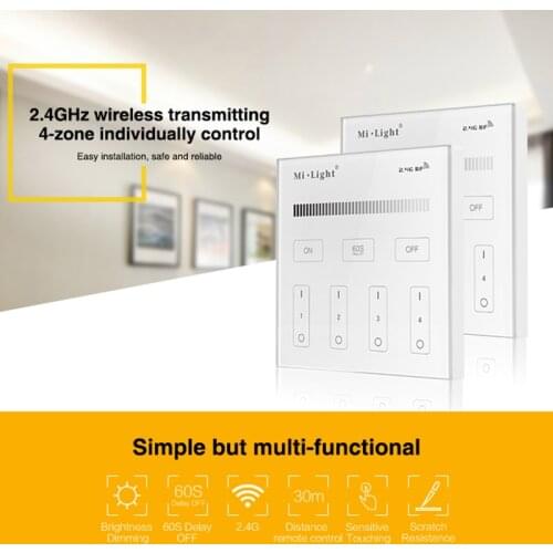 Milight T1 AC220V 4-Zone Brightness Dimming Smart Panel Remote Controller led single color dimmer for led strip lamp or bulb