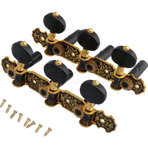 Yibuy Black Gold 1 Left 1 Right Classical Guitar Machine Head Guitar Tuner