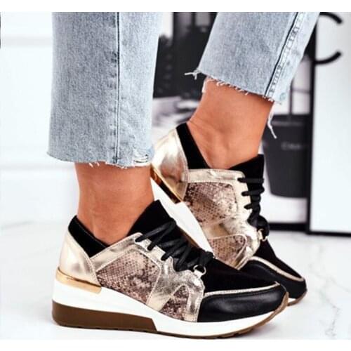 2021 Women Vulcanize Sneakers Lace-Up Wedge Casual Ladies Printed Sneakers Platform Ladies Outdoor Sports Shoes Zapatillas Mujer