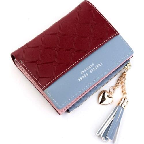 Women Wallet Female Short Paragraph Coin Purse Color Wallet Women Small Fold Wallets Tassel Zipper Button Bag Credit Card Holder