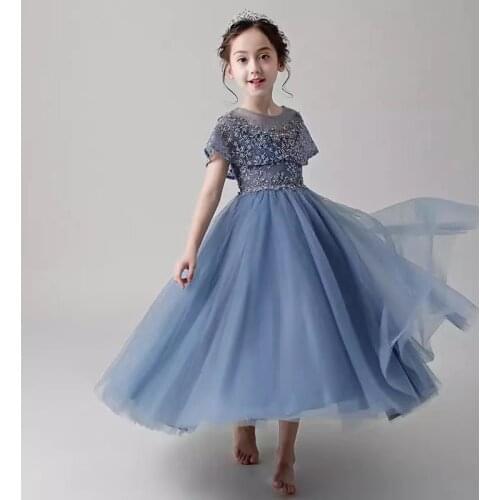 Girls Dress Flower Mesh Embroidery Christmas Ball Gown Wedding Dresses For Kids Princess Teenagers Noble Catwalk Costumes