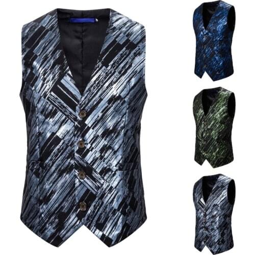 Vests Mens 2021 Spring and Autumn Fashion Casual European Size Mens Twill Print Single Breasted Slim Hip Hop Mens Suit Vest